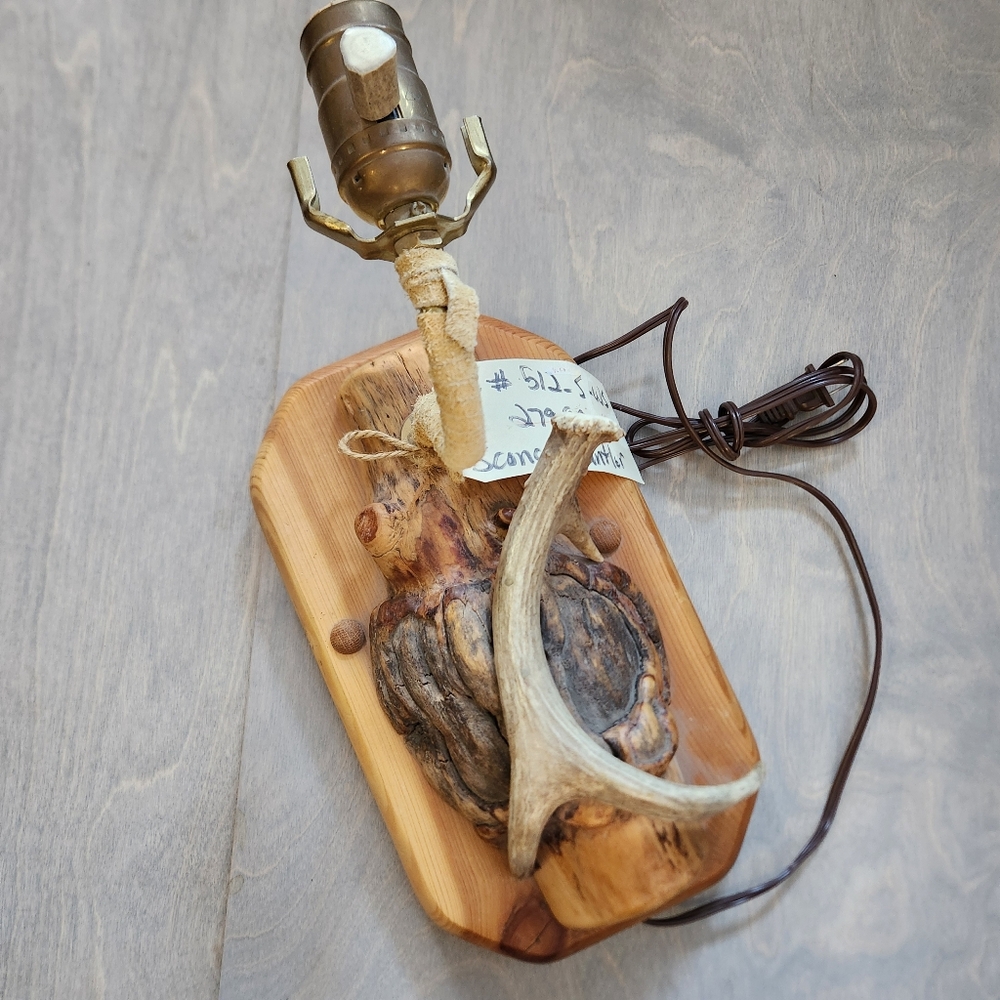 Antler Wood‎ Burle Art wall sconce Wrapped in Leather, wood turn knob.